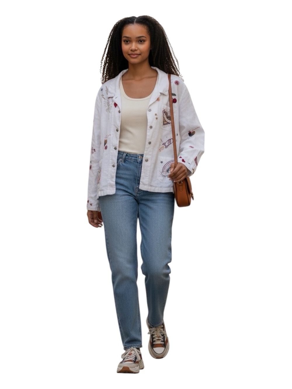 Johnny Was Workshop Embroidered White Linen Button-Up Jacket